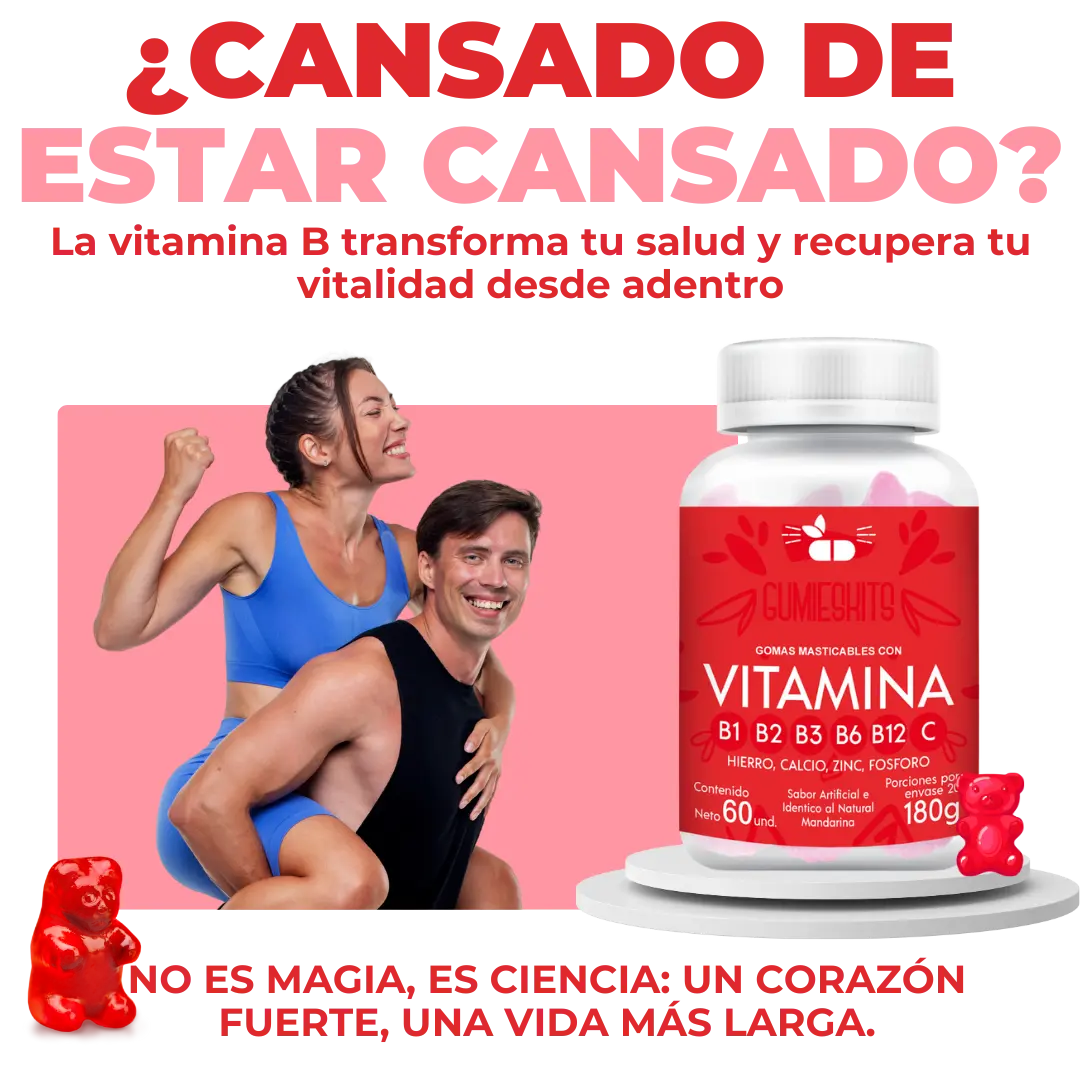 GUMIESKITS: GOMITAS DE COMPLEJO B, VITAMINA B + enrriquecidas con hierro, calcio, zinc y fosforo.
