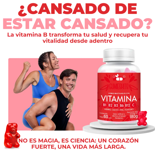 GUMIESKITS: GOMITAS DE COMPLEJO B, VITAMINA B + enrriquecidas con hierro, calcio, zinc y fosforo.