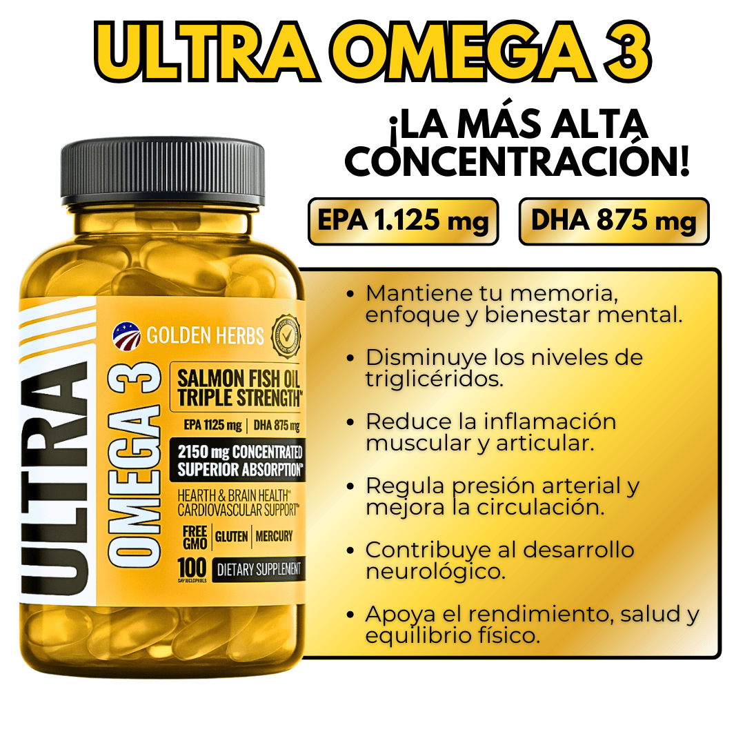 ✅ ULTRA OMEGA 3: EL OMEGA 3 MÁS CONCENTRADO Y COMPLETO DEL MERCADO, potencia real:  EPA 1.125 mg  + DHA 875 mg.