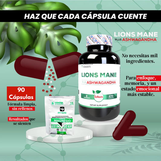 🦁MELENA DE LEÓN Y 🌿ASHWAGANDHA + GRATIS CITRATO DE MAGNESIO